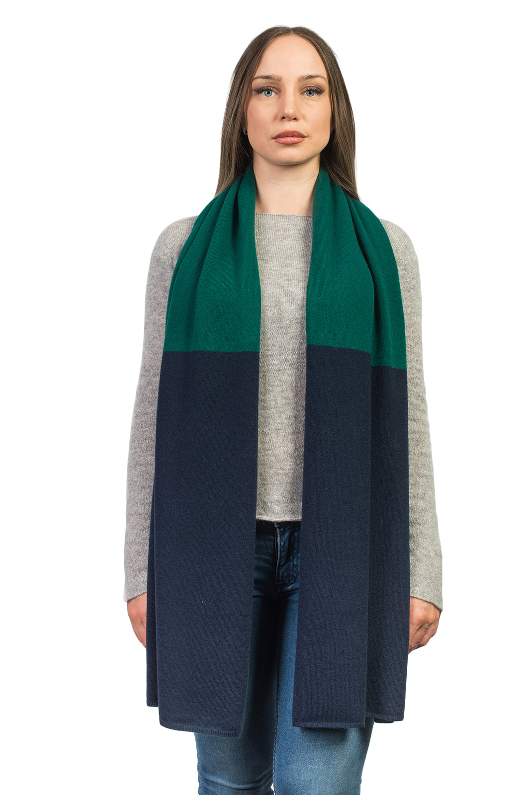 Zweifarbige Stola 100 % Kaschmir, Farbe Blau-Grün | Dalle Piane Cashmere
