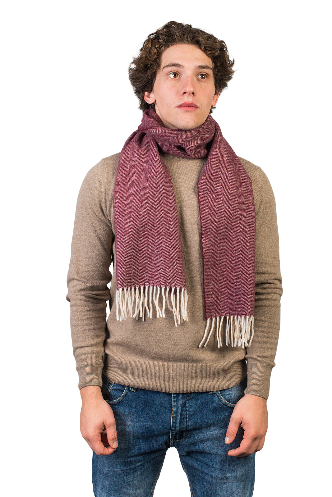 Fischgrät-Schal aus Wolle und Kaschmir, Farbe Bordeaux | Dalle Piane Cashmere
