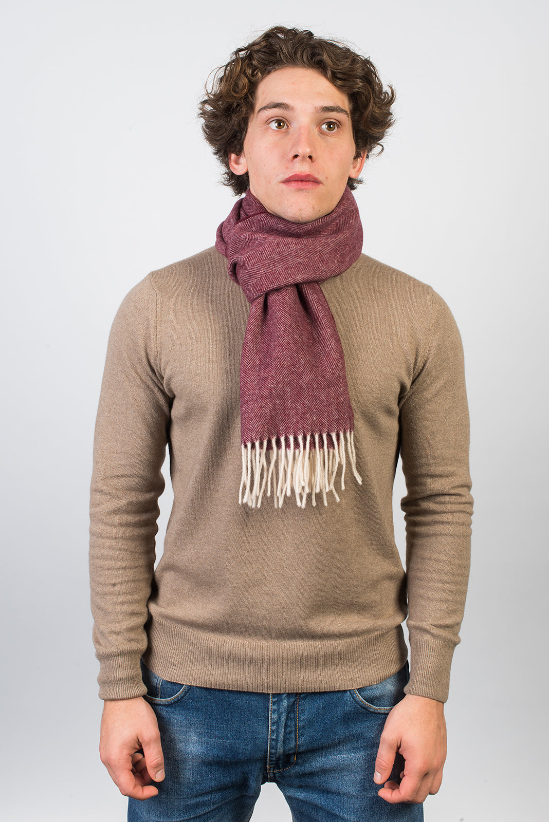 Fischgrät-Schal aus Wolle und Kaschmir, Farbe Bordeaux, Ansicht 3 | Dalle Piane Cashmere