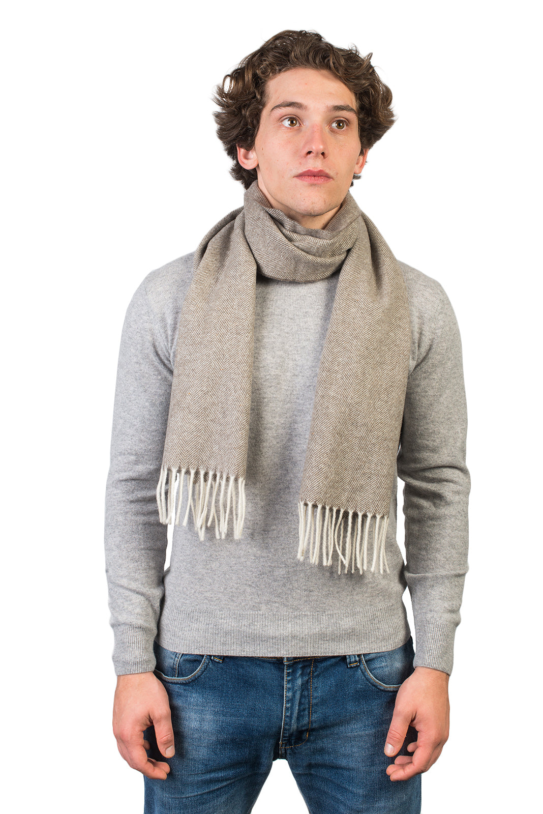 Fischgrät-Schal aus Wolle und Kaschmir, Farbe Taupe | Dalle Piane Cashmere