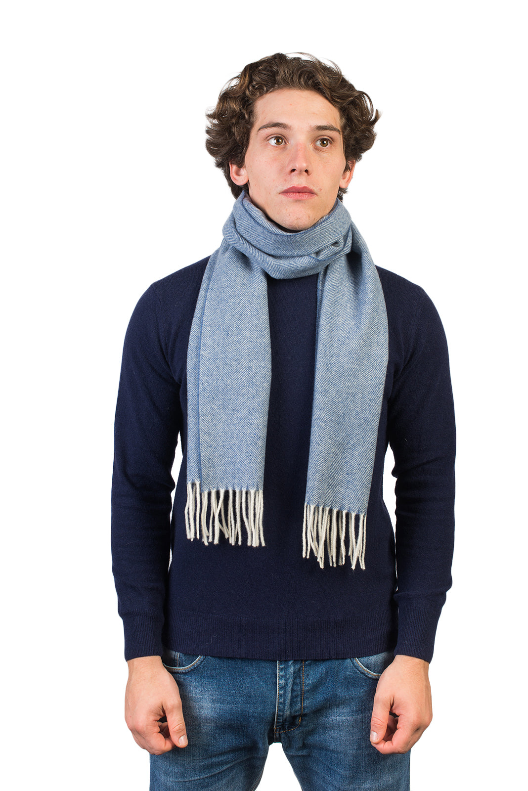 Fischgrät-Schal aus Wolle und Kaschmir, Farbe Himmel | Dalle Piane Cashmere