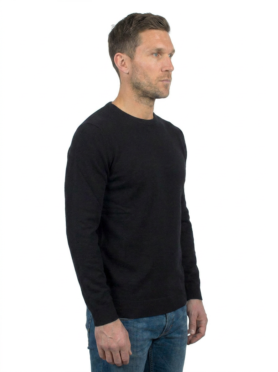 Rundhals 100 % Baumwolle, Farbe Schwarz, Ansicht 2 | Dalle Piane Cashmere