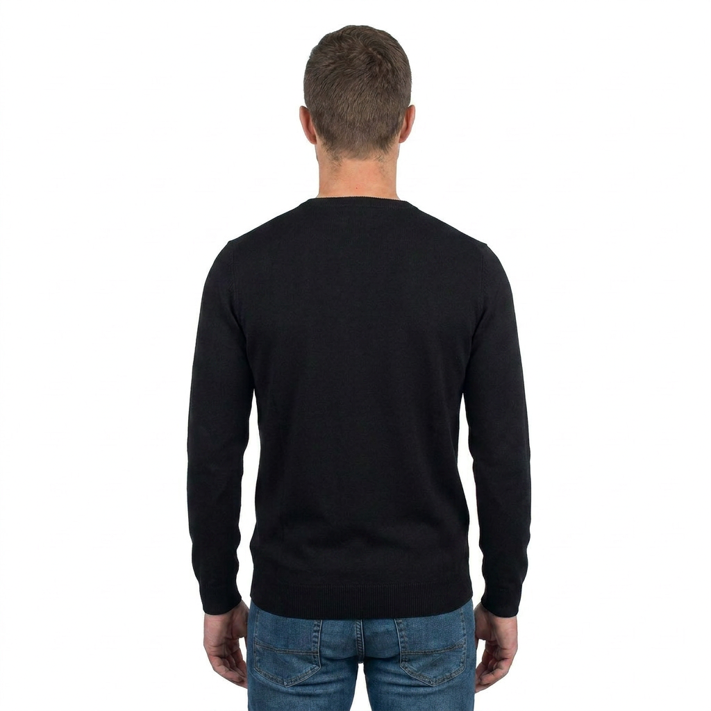 Rundhals 100 % Baumwolle, Farbe Schwarz, Ansicht 4 | Dalle Piane Cashmere
