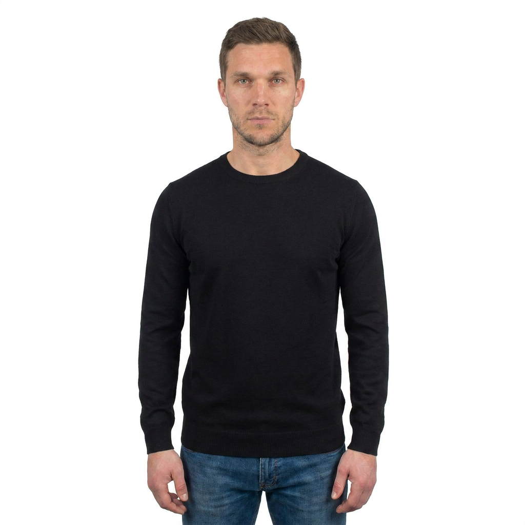 Rundhals 100 % Baumwolle, Farbe Schwarz | Dalle Piane Cashmere