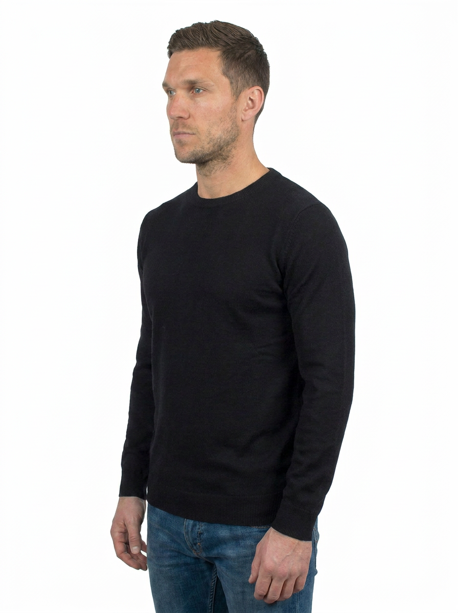 Rundhals 100 % Baumwolle, Farbe Schwarz, Ansicht 3 | Dalle Piane Cashmere