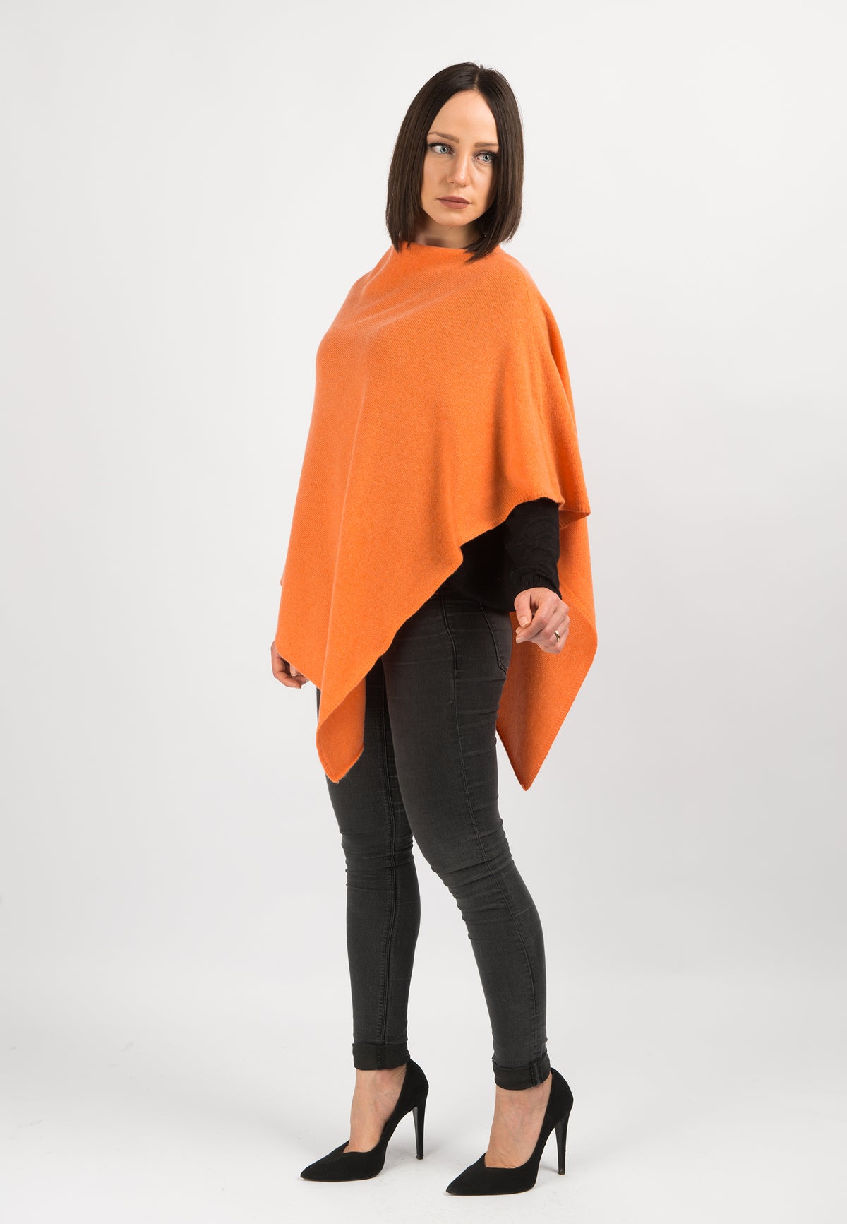 Poncho 100 % Kaschmir, Farbe Orange, Ansicht 2 | Dalle Piane Cashmere