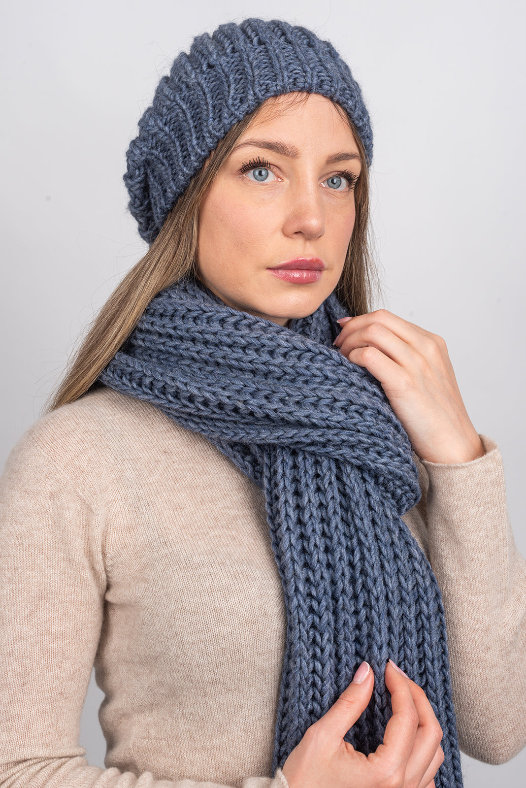 Mütze im englischen Strick, Farbe Jeans, Ansicht 4 | Dalle Piane Cashmere