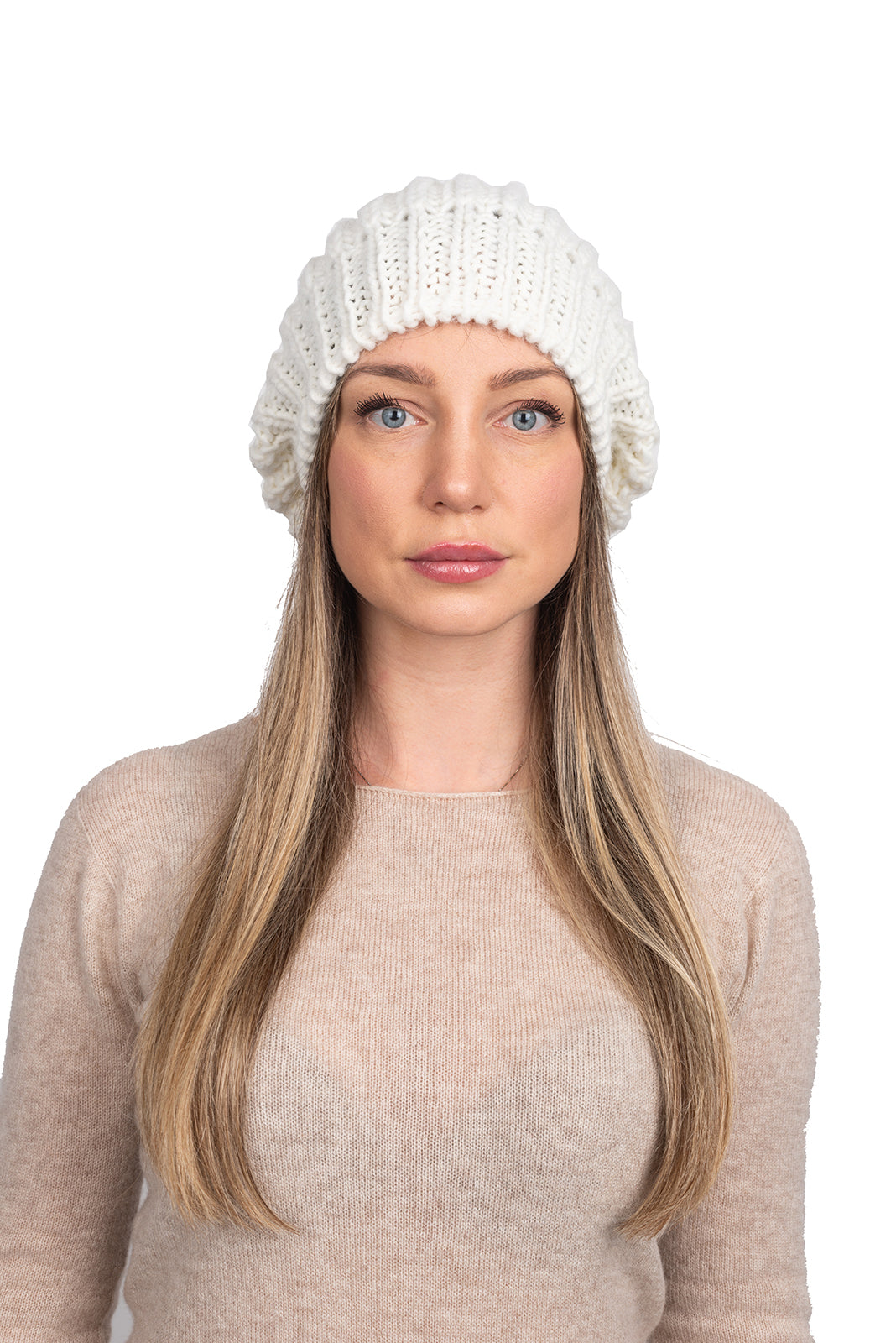 Mütze im englischen Strick, Farbe Weiß | Dalle Piane Cashmere