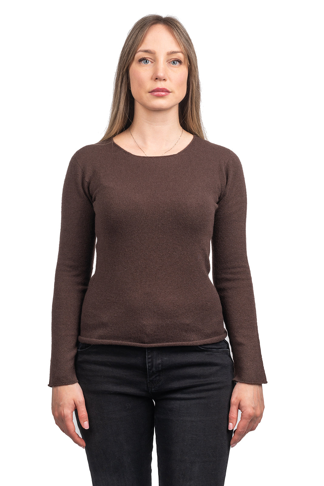 Rundhalsausschnitt 100 % Kaschmir, Farbe Braun | Dalle Piane Cashmere