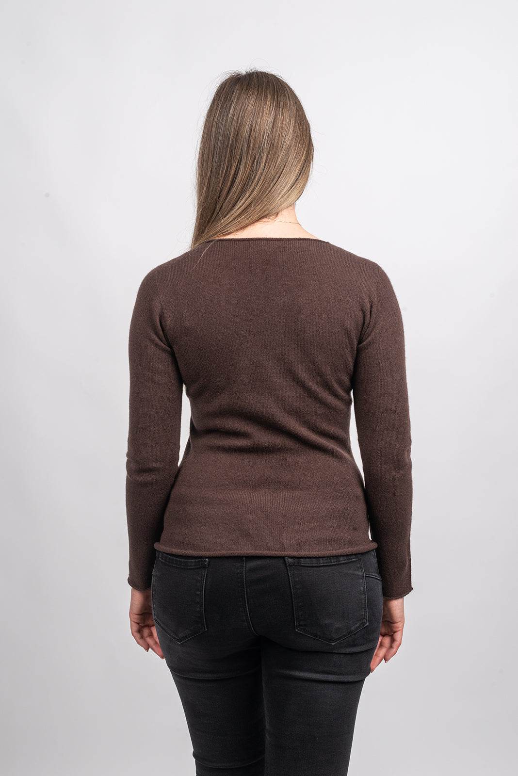 Rundhalsausschnitt 100 % Kaschmir, Farbe Braun, Ansicht 3 | Dalle Piane Cashmere