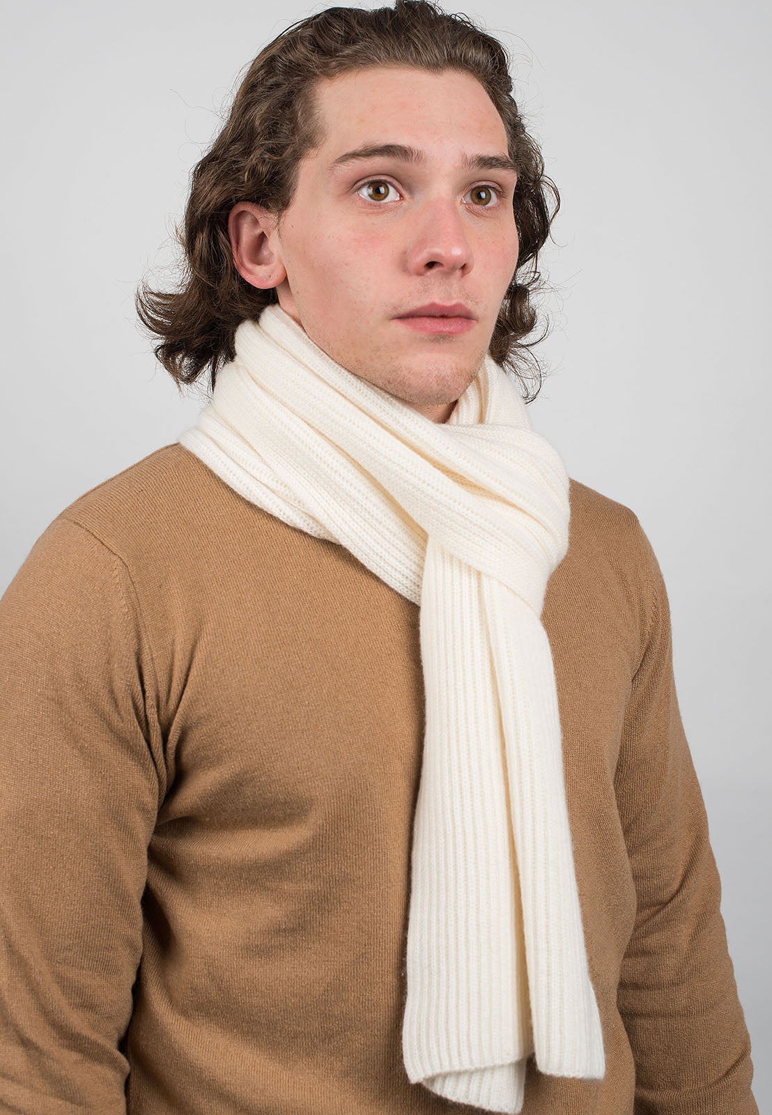 Rippenstich Schal 100 % Kaschmir, Farbe Creme | Dalle Piane Cashmere