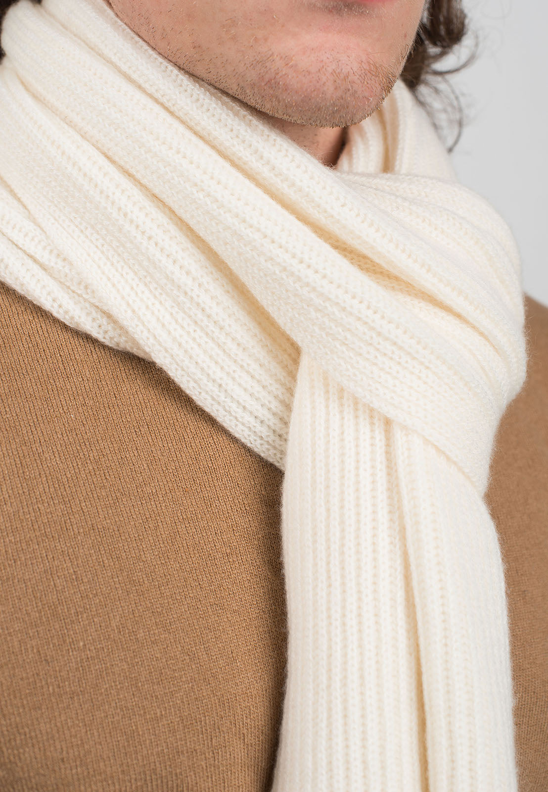Rippenstich Schal 100 % Kaschmir, Farbe Creme, Ansicht 2 | Dalle Piane Cashmere