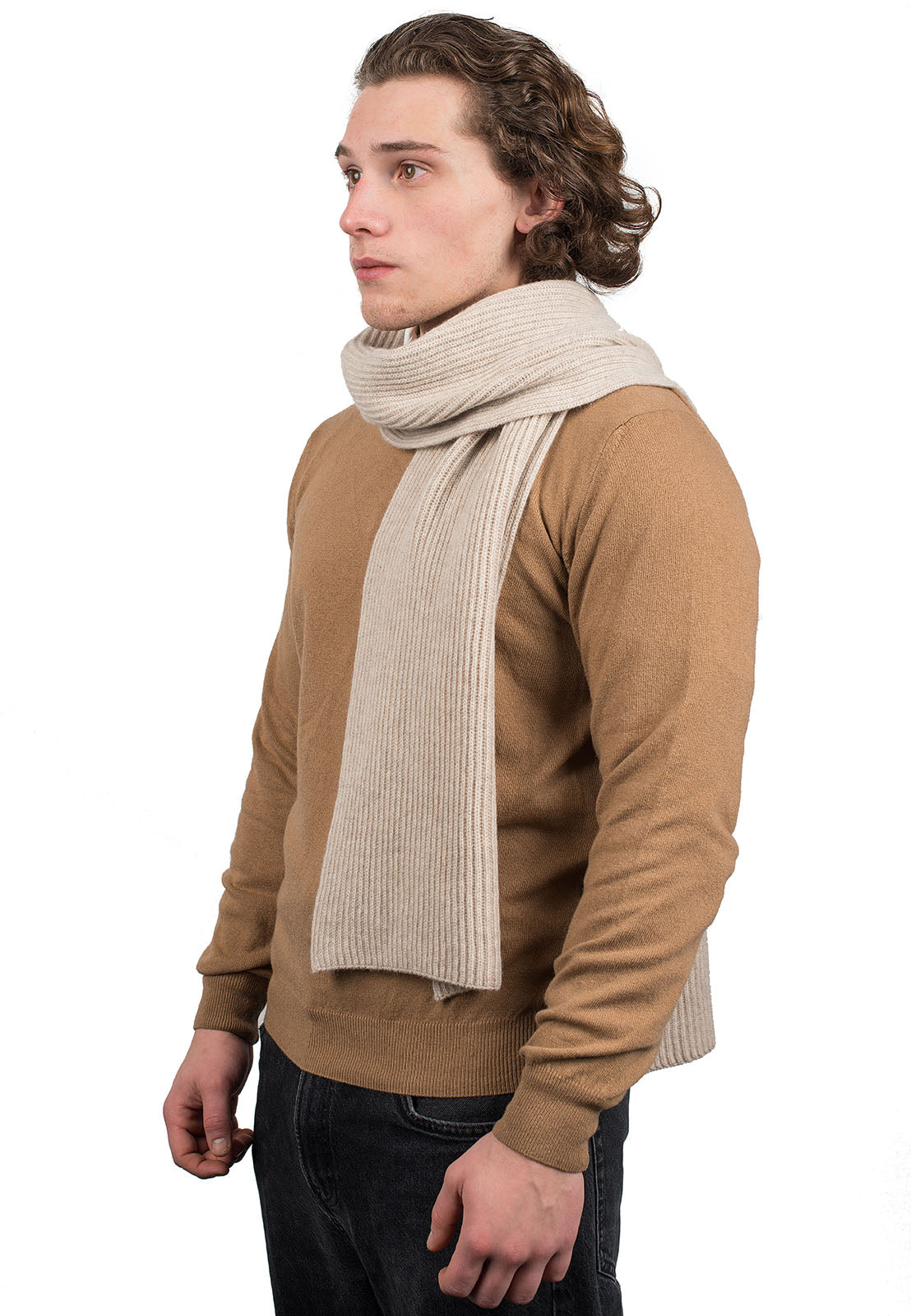 Rippenstich Schal 100 % Kaschmir, Farbe Creme, Ansicht 3 | Dalle Piane Cashmere