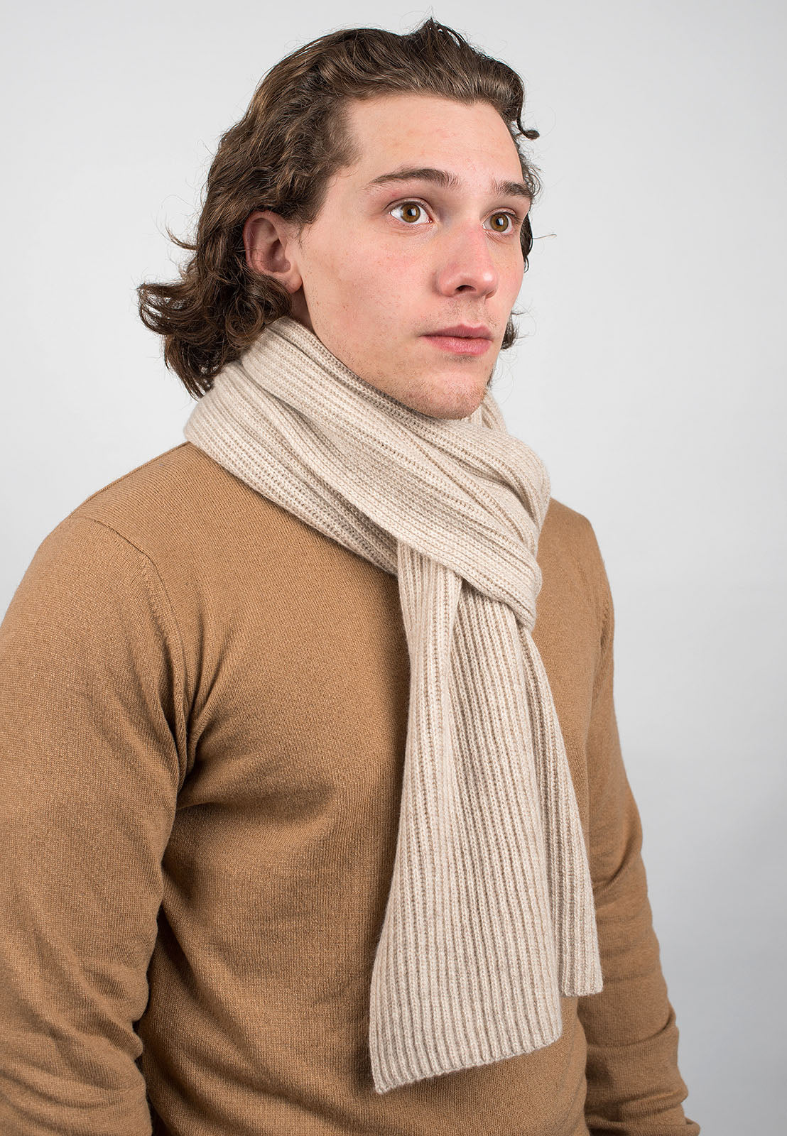 Rippenstich Schal 100 % Kaschmir, Farbe Beige | Dalle Piane Cashmere