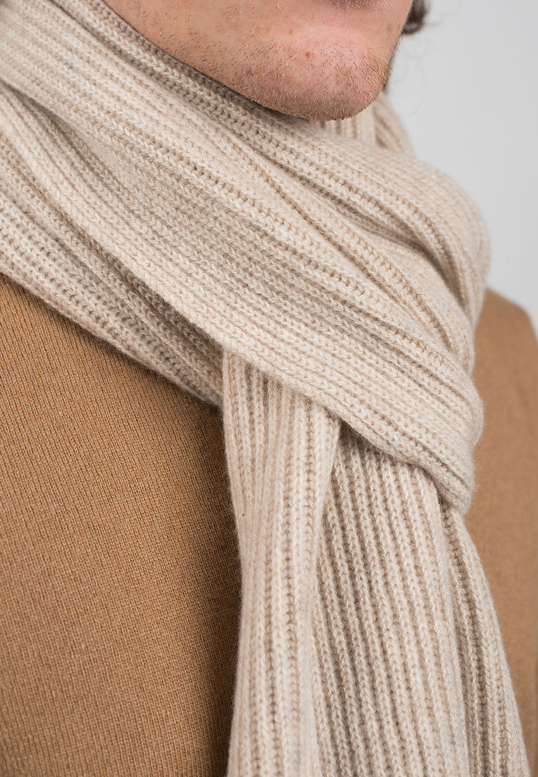 Rippenstich Schal 100 % Kaschmir, Farbe Beige, Ansicht 2 | Dalle Piane Cashmere