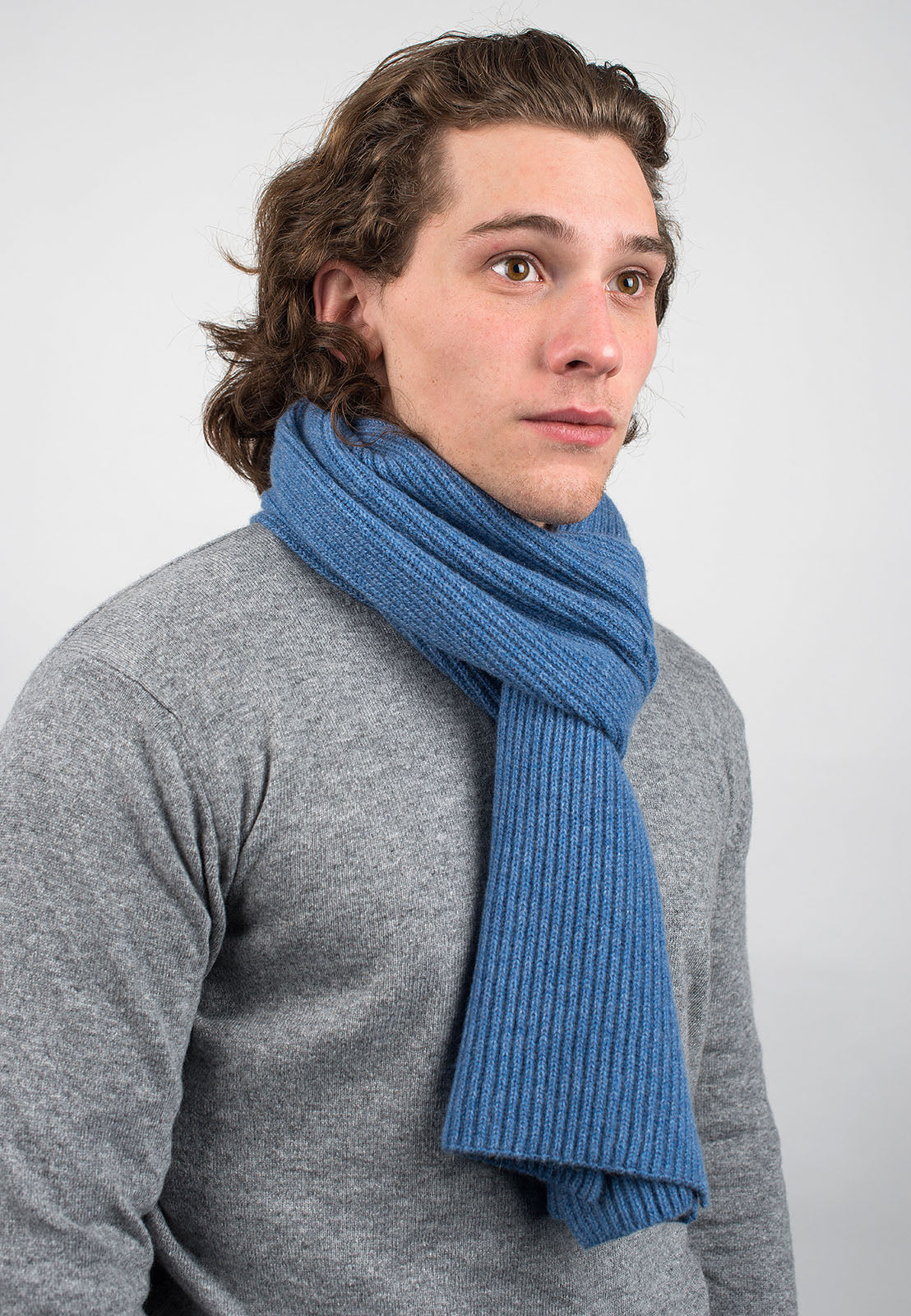 Rippenstich Schal 100 % Kaschmir, Farbe Hellblau | Dalle Piane Cashmere