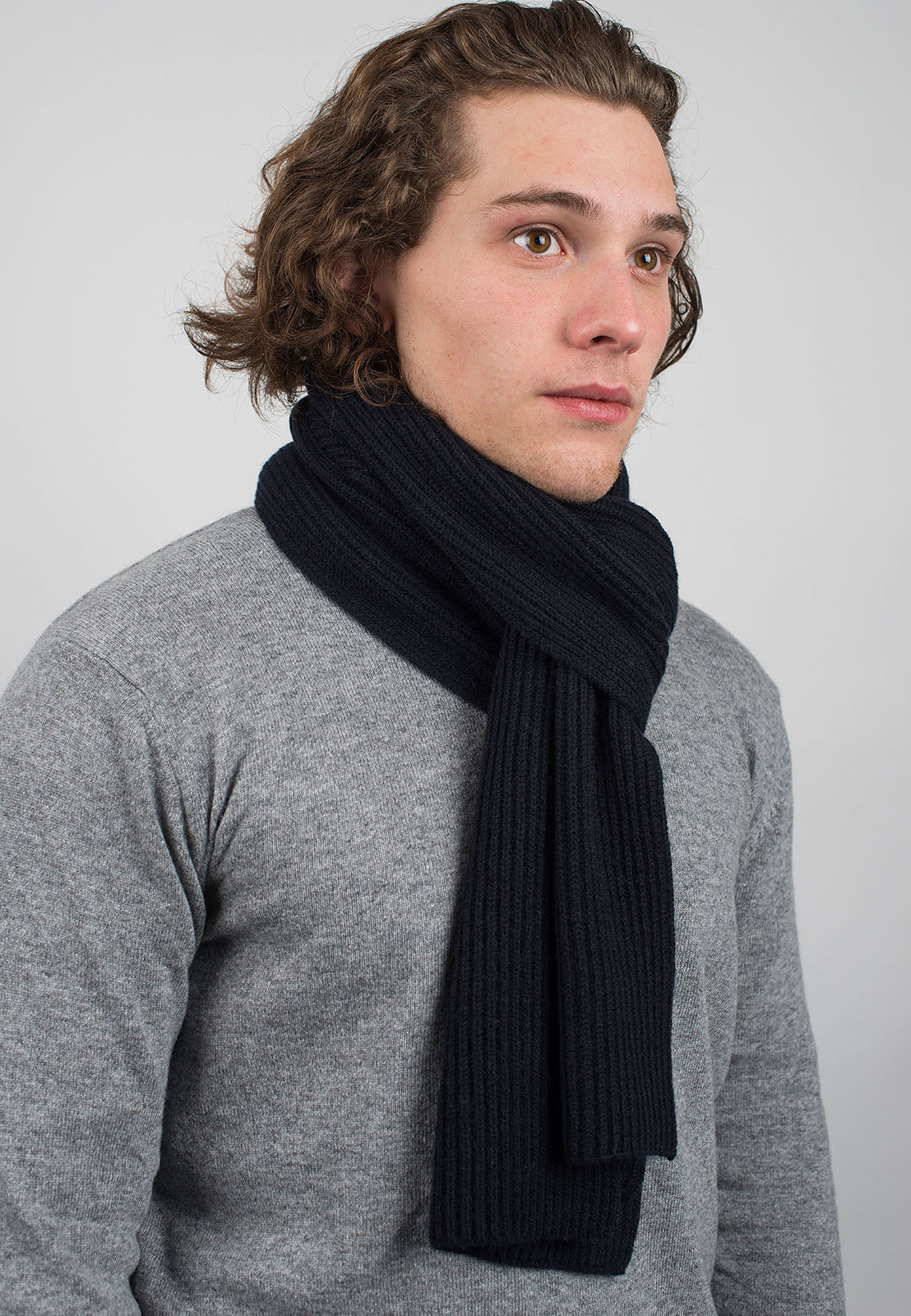 Rippenstich Schal 100 % Kaschmir, Farbe Blau | Dalle Piane Cashmere