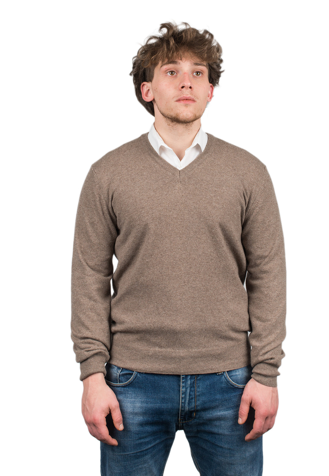 V-Ausschnitt aus Kaschmirmischung, Farbe Nerz | Dalle Piane Cashmere