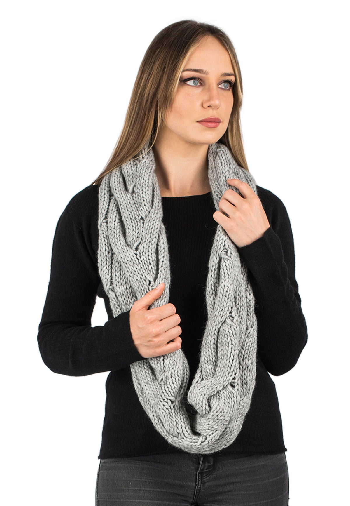 Schal mit Zöpfen, Farbe Grau | Dalle Piane Cashmere