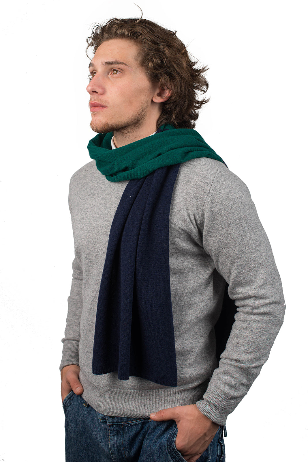 Zweifarbiger Schal 100 % Kaschmir, Farbe Blau-Grün | Dalle Piane Cashmere