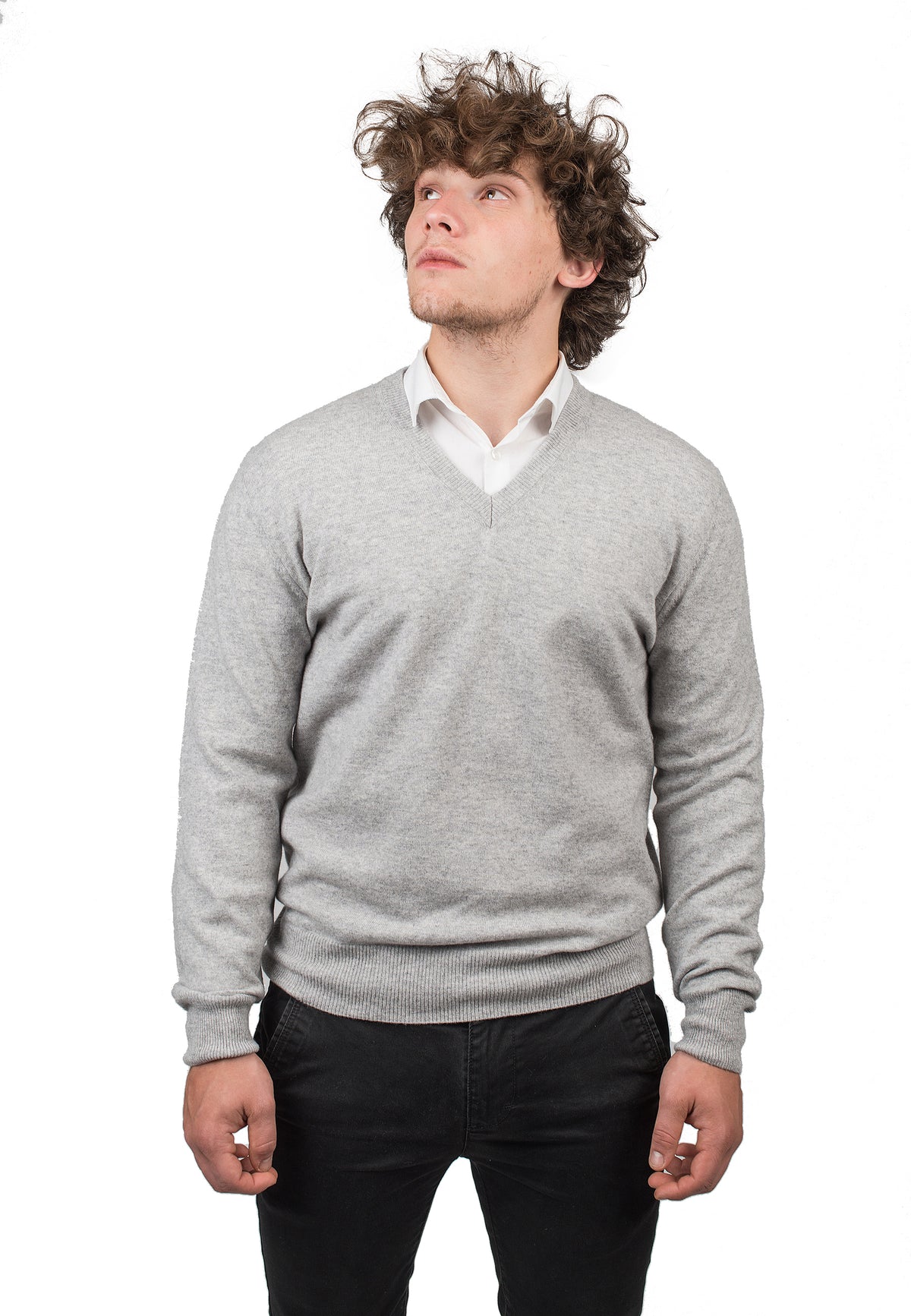 V-Ausschnitt 100 % Kaschmir, Farbe Grau | Dalle Piane Cashmere
