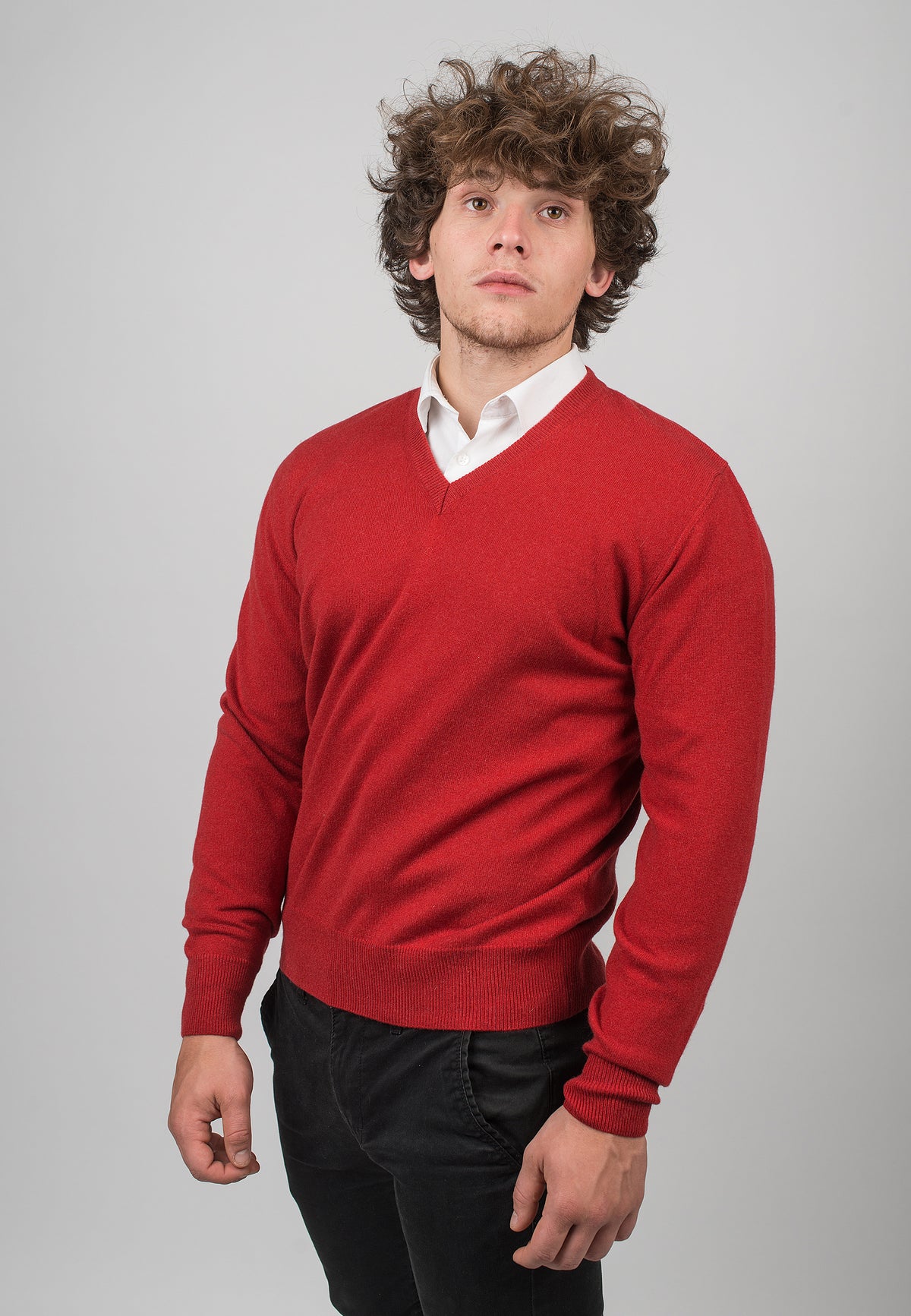 V-Ausschnitt 100 % Kaschmir, Farbe Rot, Ansicht 2 | Dalle Piane Cashmere