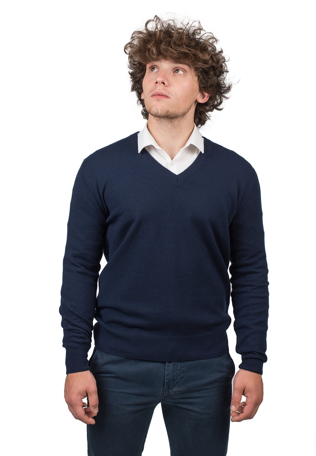 V-Ausschnitt 100 % Kaschmir, Farbe Blau | Dalle Piane Cashmere
