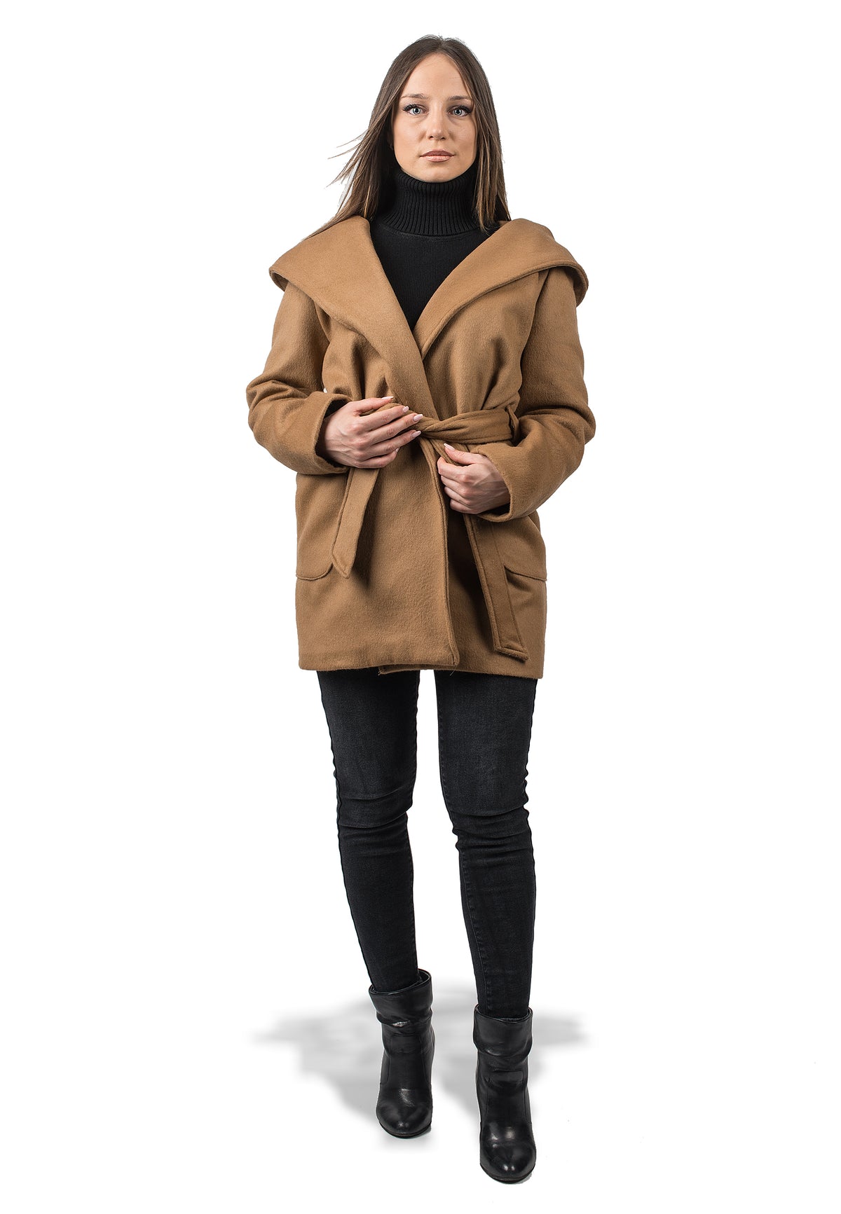 Mantel mit Kapuze aus Wollmischung mit Kaschmir, Farbe Kamel | Dalle Piane Cashmere