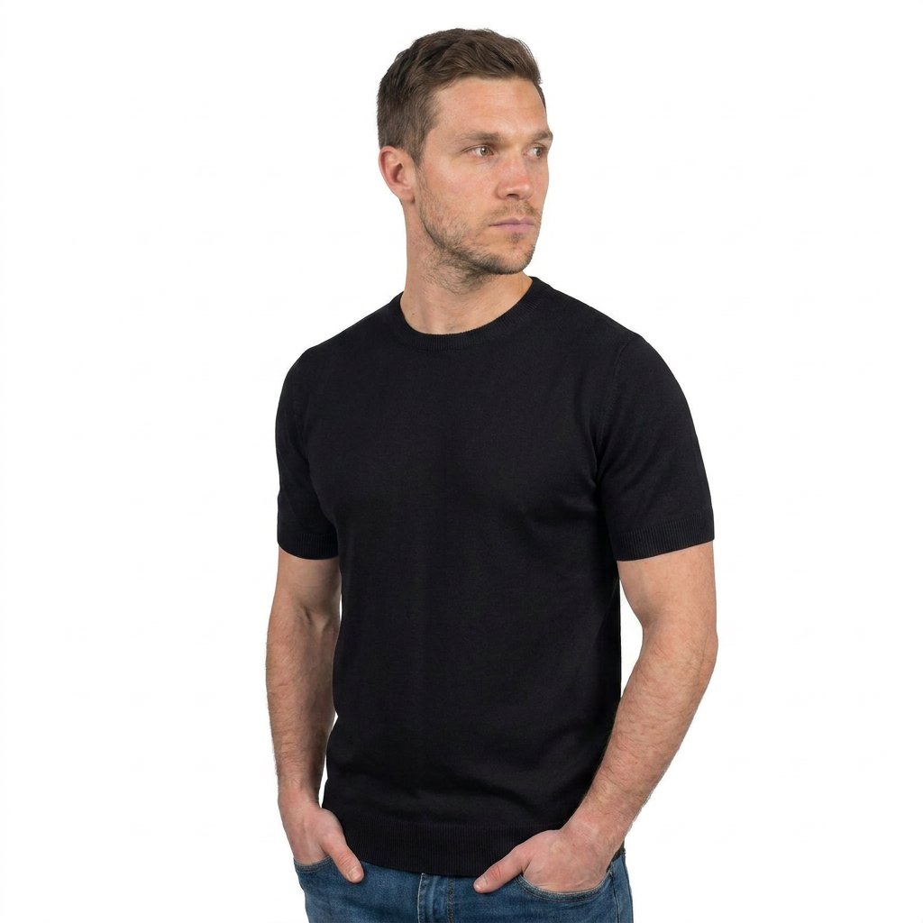 T-Shirt mit kurzen Ärmeln 100 % Baumwolle, Farbe Schwarz, Ansicht 2 | Dalle Piane Cashmere