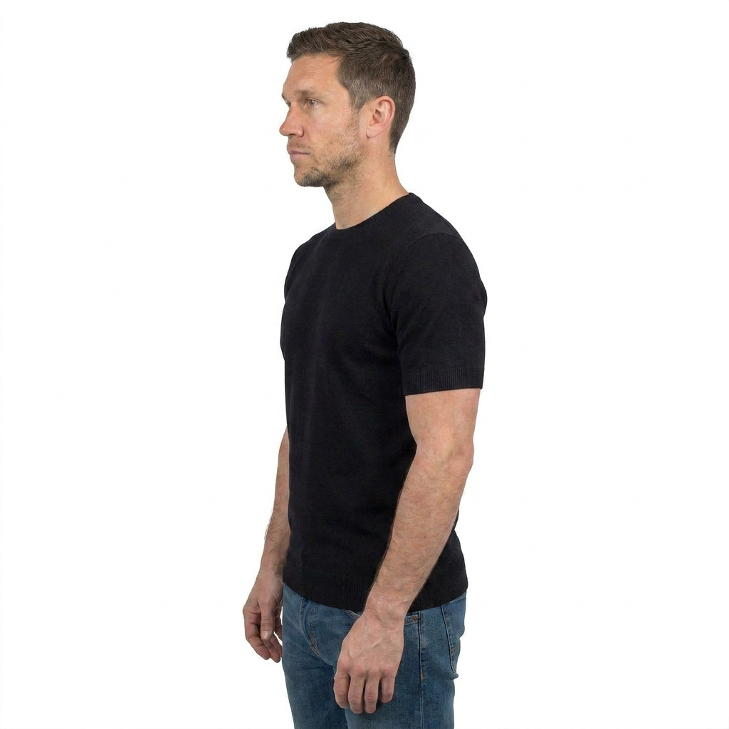 T-Shirt mit kurzen Ärmeln 100 % Baumwolle, Farbe Schwarz, Ansicht 3 | Dalle Piane Cashmere