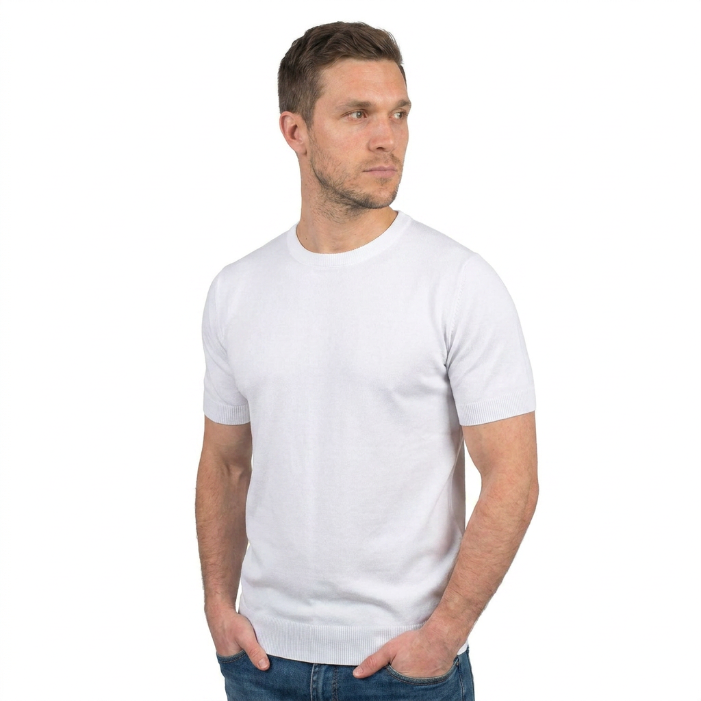 T-Shirt mit kurzen Ärmeln 100 % Baumwolle, Farbe Weiß, Ansicht 2 | Dalle Piane Cashmere