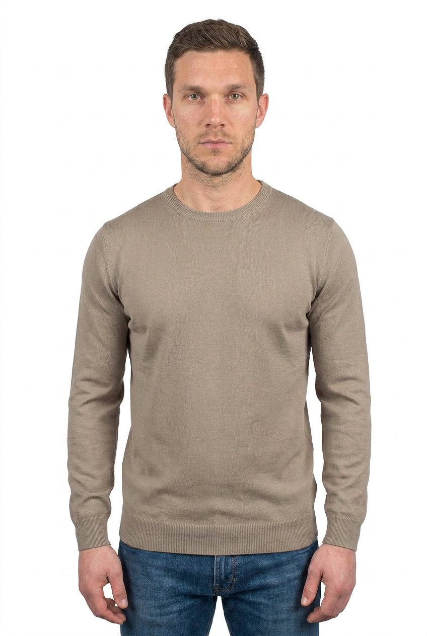 Rundhals 100 % Baumwolle, Farbe Taupe | Dalle Piane Cashmere