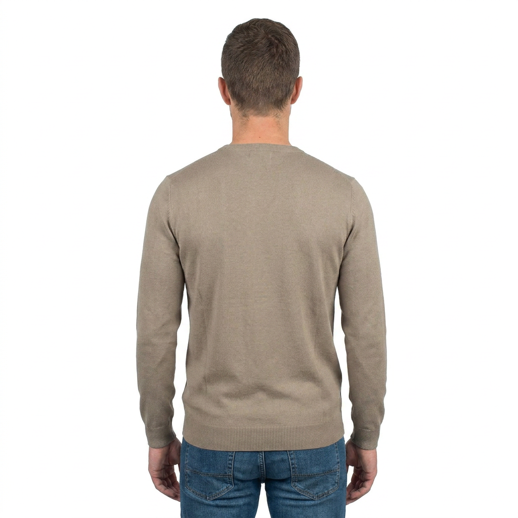Rundhals 100 % Baumwolle, Farbe Taupe, Ansicht 4 | Dalle Piane Cashmere