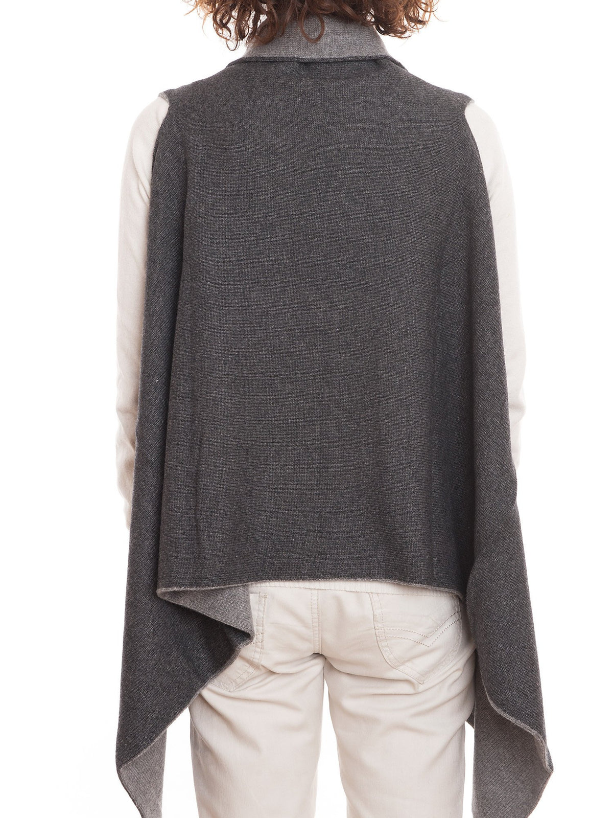 Zweifarbiges Cape aus Kaschmirmischung, wendbar, Farbe Anthrazit Grau, Ansicht 2 | Dalle Piane Cashmere