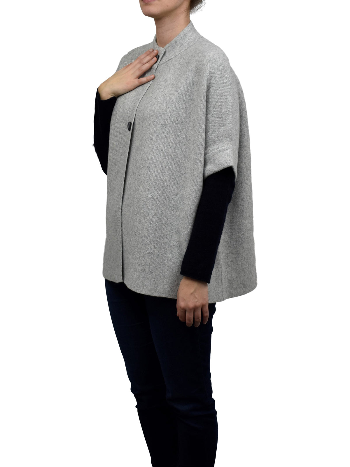 Cape mit Knöpfen Kaschmirmischung, Farbe Grau, Ansicht 2 | Dalle Piane Cashmere