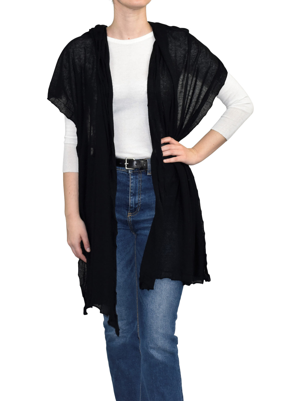 Stola Baumwolle und Kaschmir, Farbe Schwarz, Ansicht 2 | Dalle Piane Cashmere