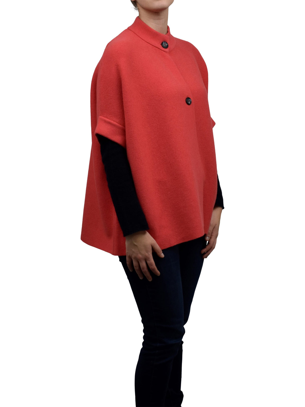Cape mit Knöpfen Kaschmirmischung, Farbe Orange, Ansicht 2 | Dalle Piane Cashmere
