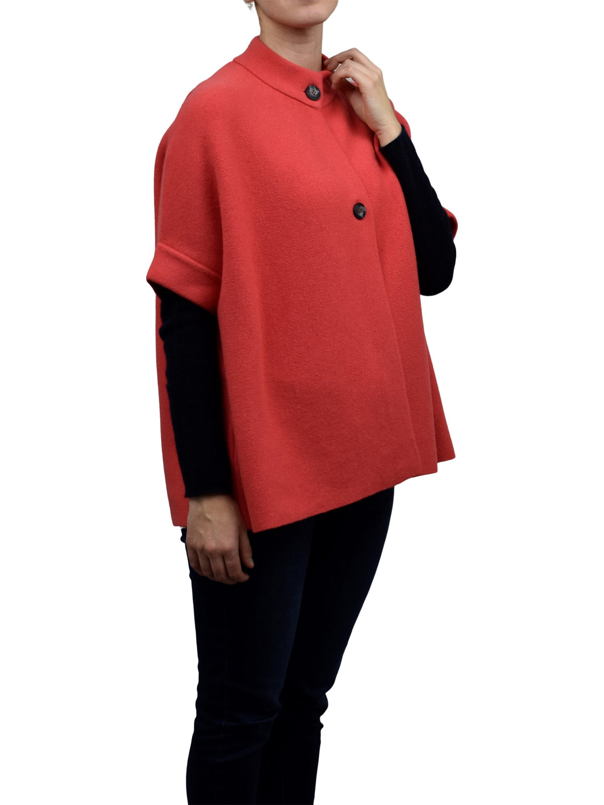 Cape mit Knöpfen Kaschmirmischung, Farbe Orange, Ansicht 3 | Dalle Piane Cashmere