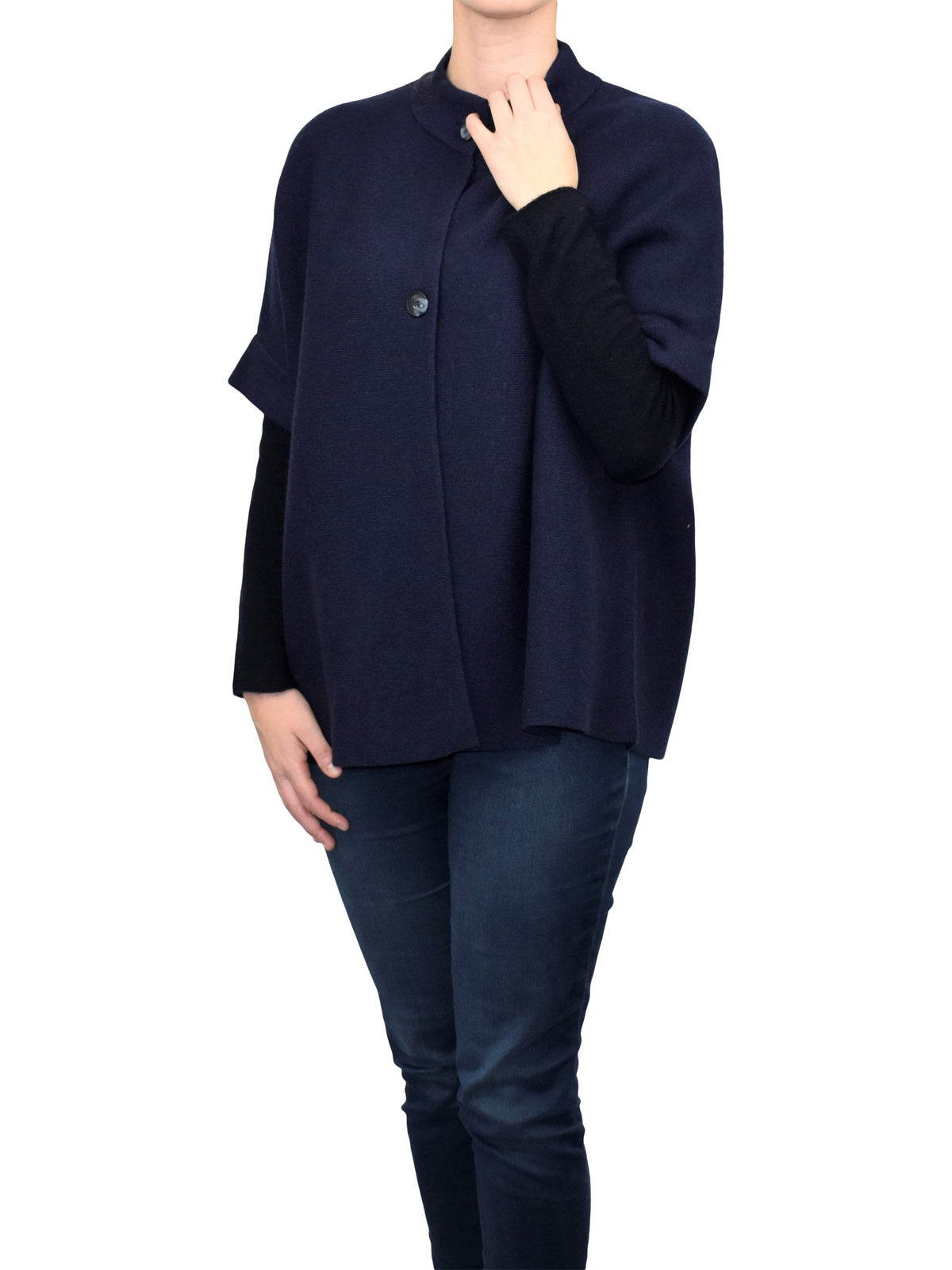 Cape mit Knöpfen Kaschmirmischung, Farbe Blau, Ansicht 2 | Dalle Piane Cashmere