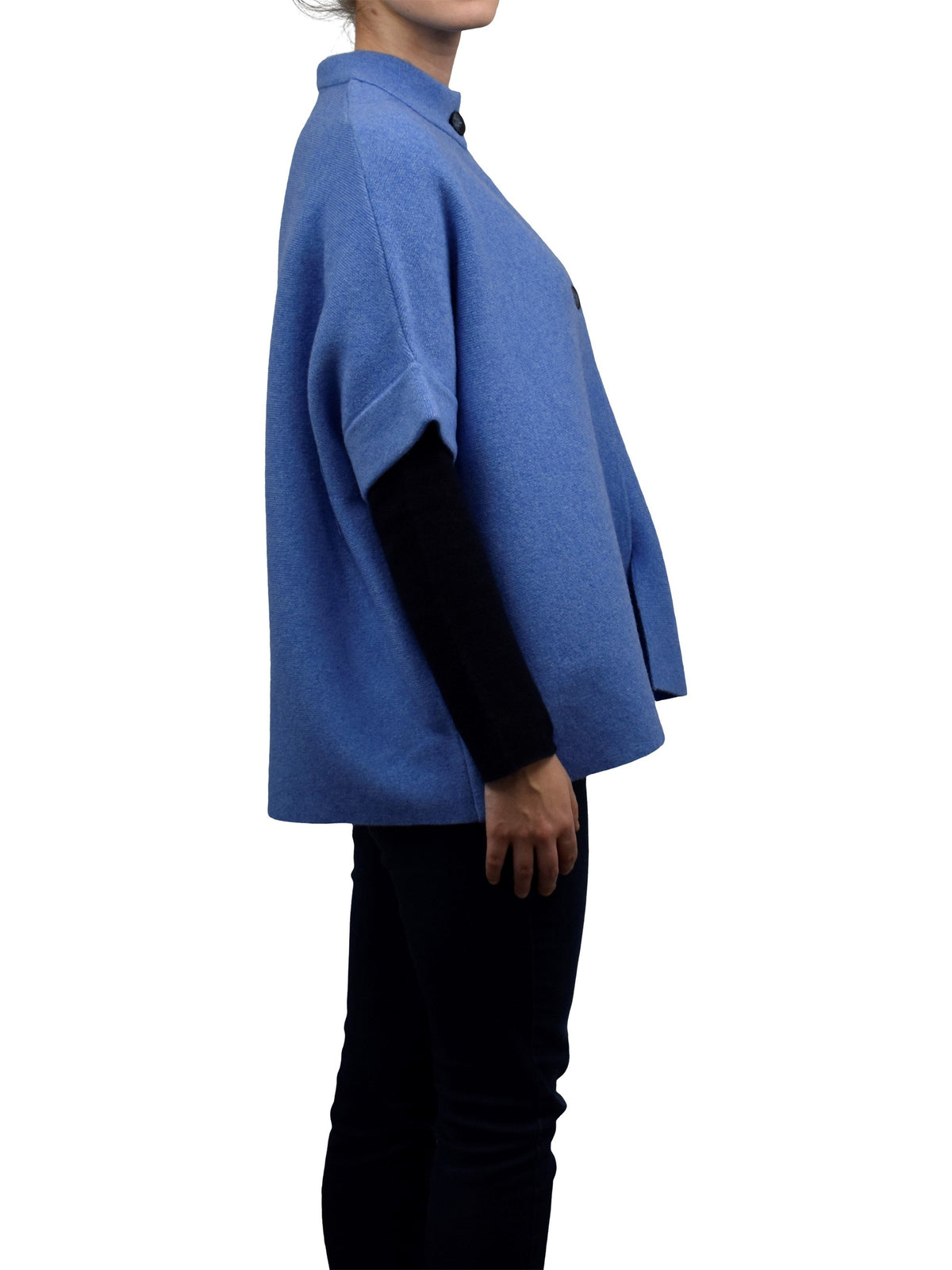 Cape mit Knöpfen Kaschmirmischung, Farbe Hellblau, Ansicht 3 | Dalle Piane Cashmere