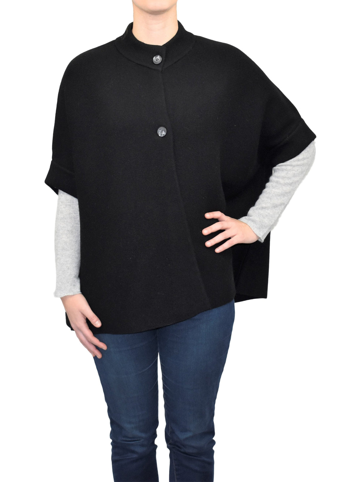 Cape mit Knöpfen Kaschmirmischung, Farbe Schwarz | Dalle Piane Cashmere