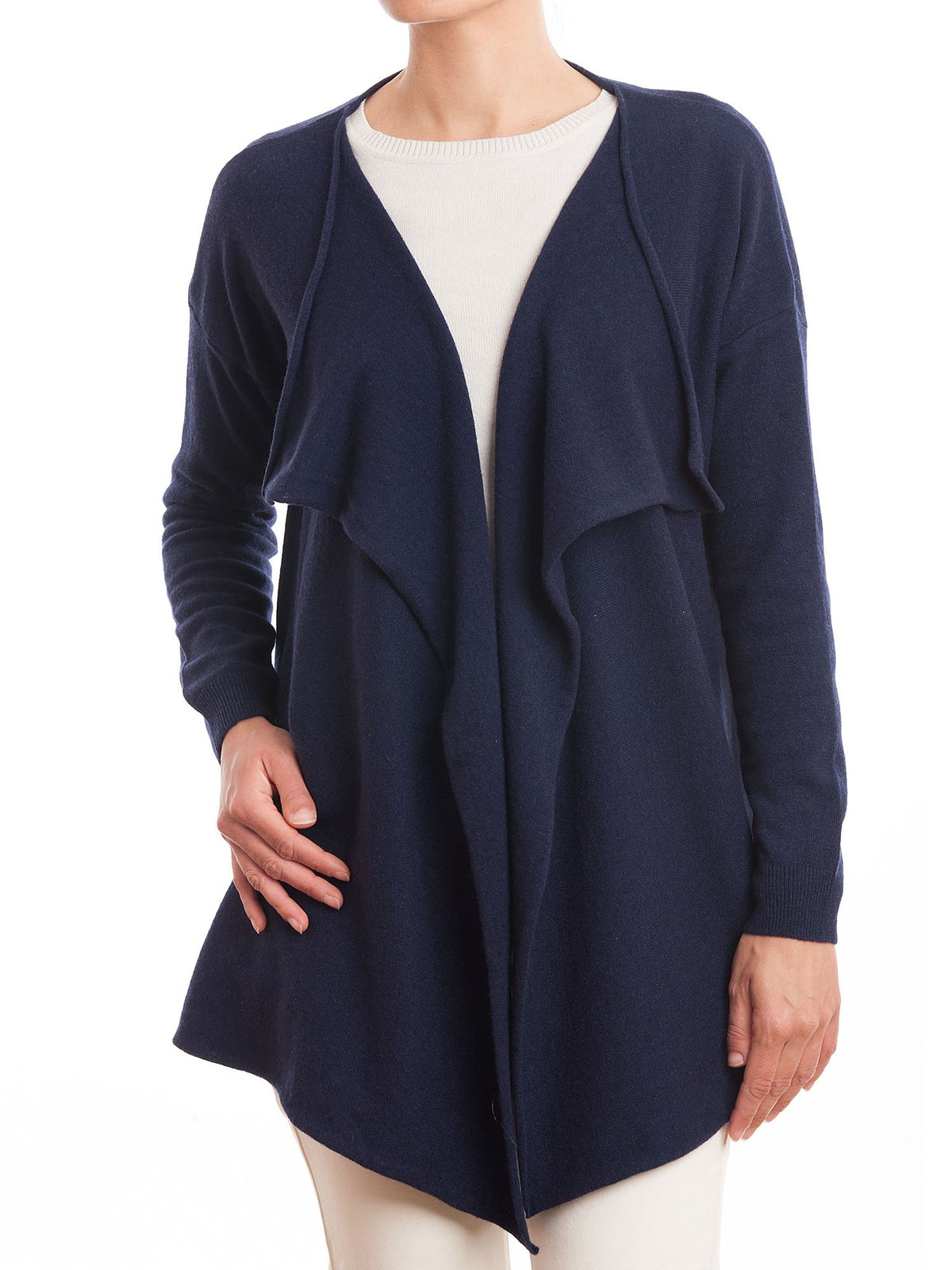 Strickjacke mit Wasserfallkragen aus Kaschmirmischung, Farbe Blau | Dalle Piane Cashmere