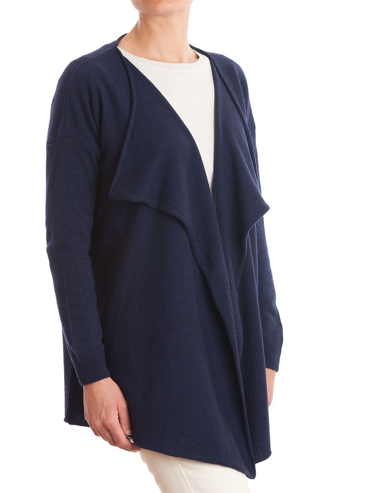 Strickjacke mit Wasserfallkragen aus Kaschmirmischung, Farbe Blau, Ansicht 2 | Dalle Piane Cashmere