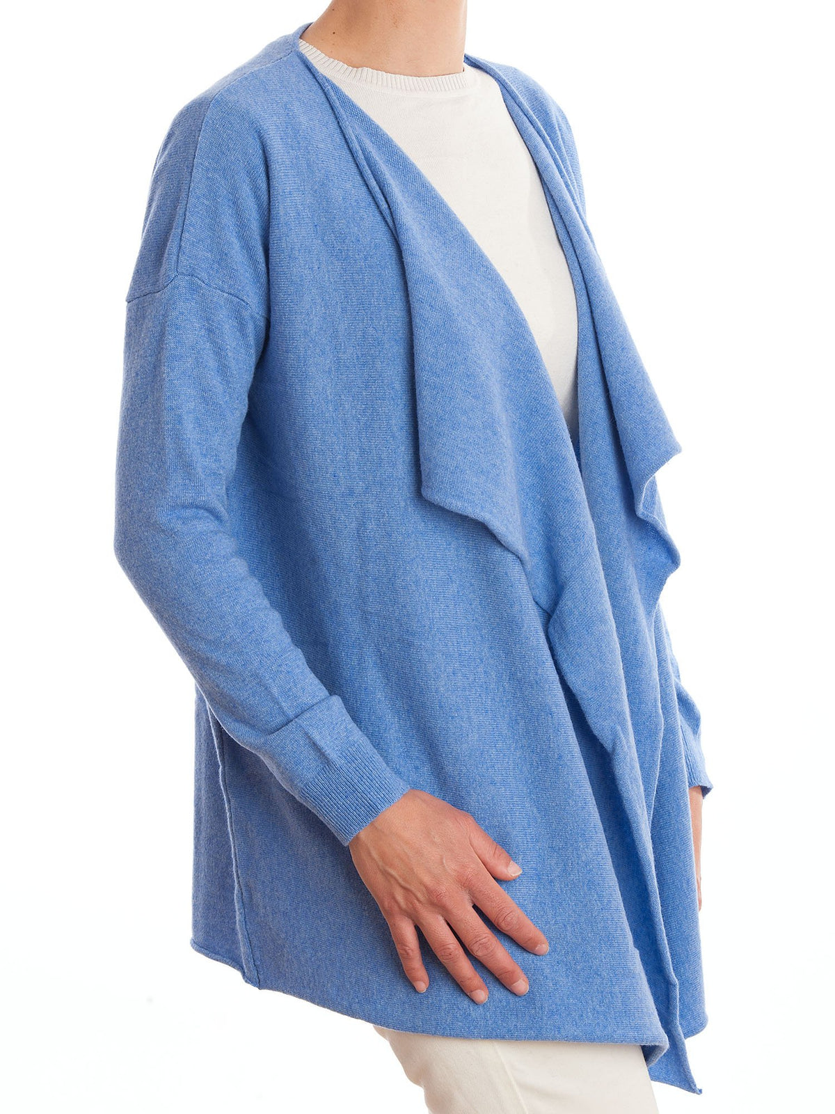 Strickjacke mit Wasserfallkragen aus Kaschmirmischung, Farbe Hellblau, Ansicht 2 | Dalle Piane Cashmere