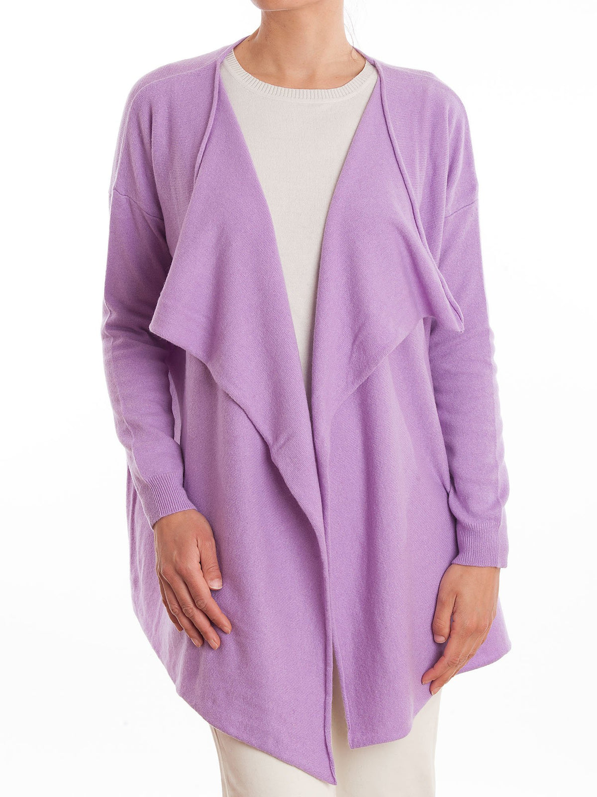 Strickjacke mit Wasserfallkragen aus Kaschmirmischung, Farbe Flieder | Dalle Piane Cashmere