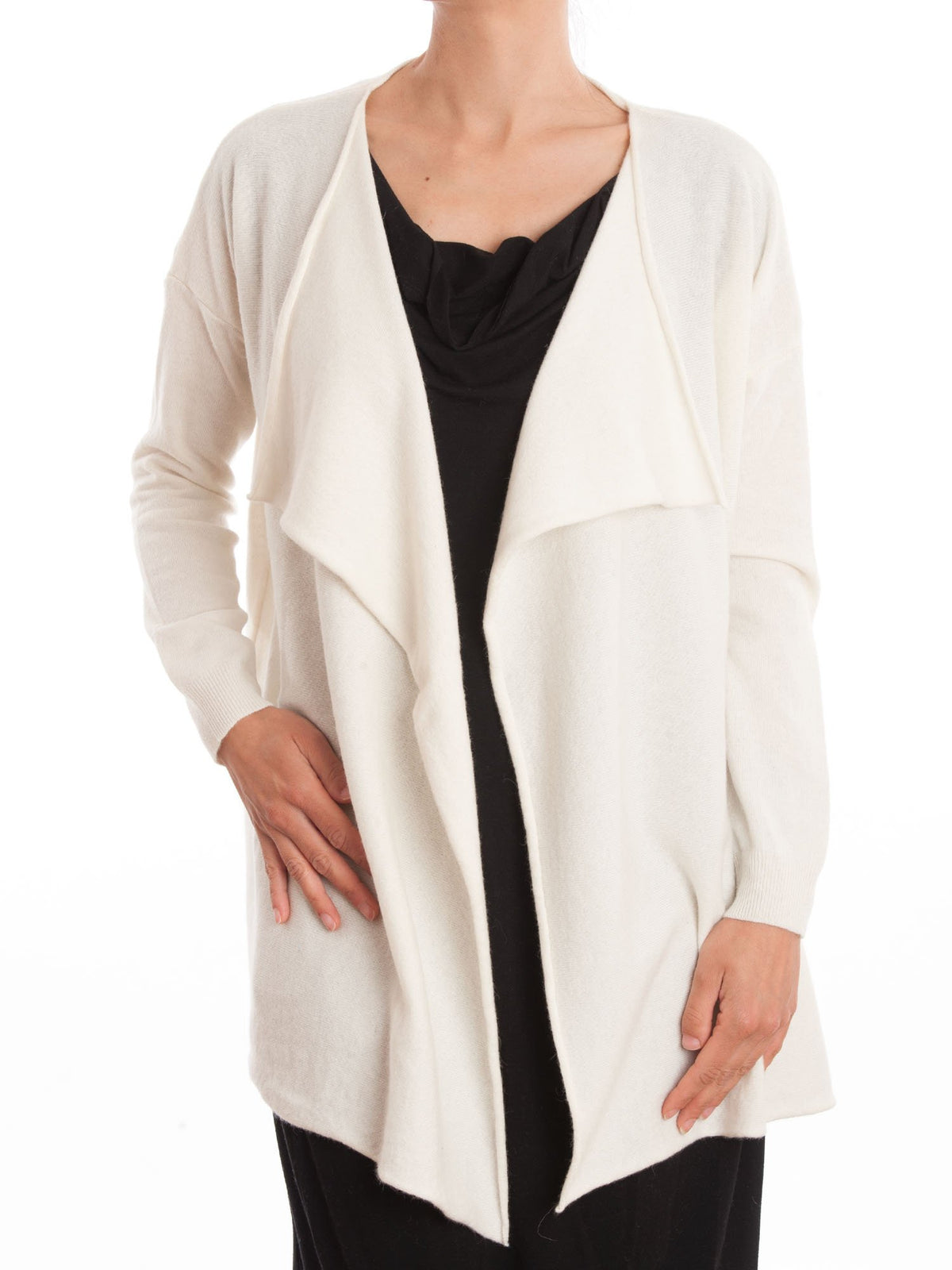 Strickjacke mit Wasserfallkragen aus Kaschmirmischung, Farbe Creme | Dalle Piane Cashmere