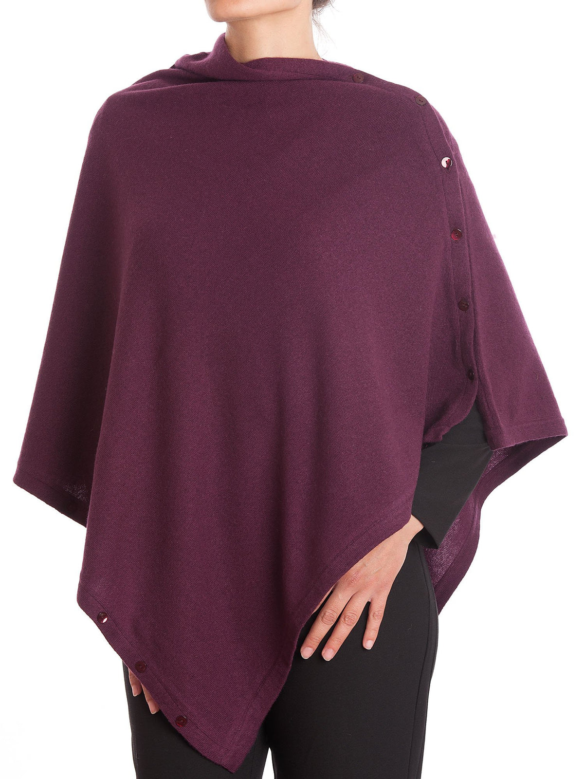 Poncho aus Kaschmirmischung mit Knöpfen, Farbe Bordeaux | Dalle Piane Cashmere