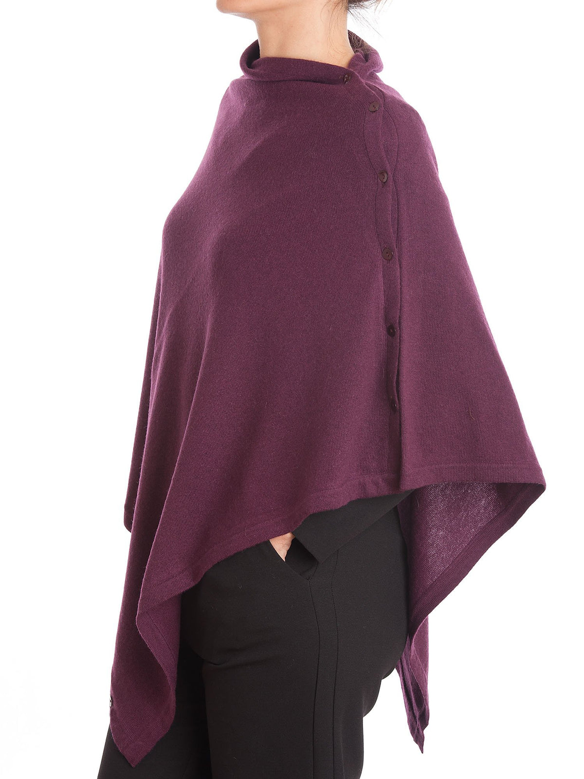 Poncho aus Kaschmirmischung mit Knöpfen, Farbe Bordeaux, Ansicht 2 | Dalle Piane Cashmere