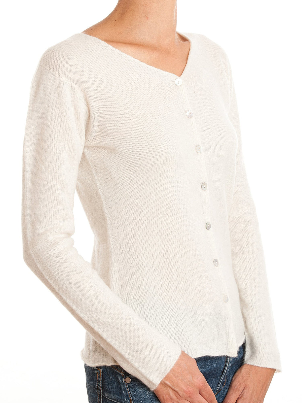 Strickjacke aus 100 % Kaschmir, Farbe Creme, Ansicht 4 | Dalle Piane Cashmere