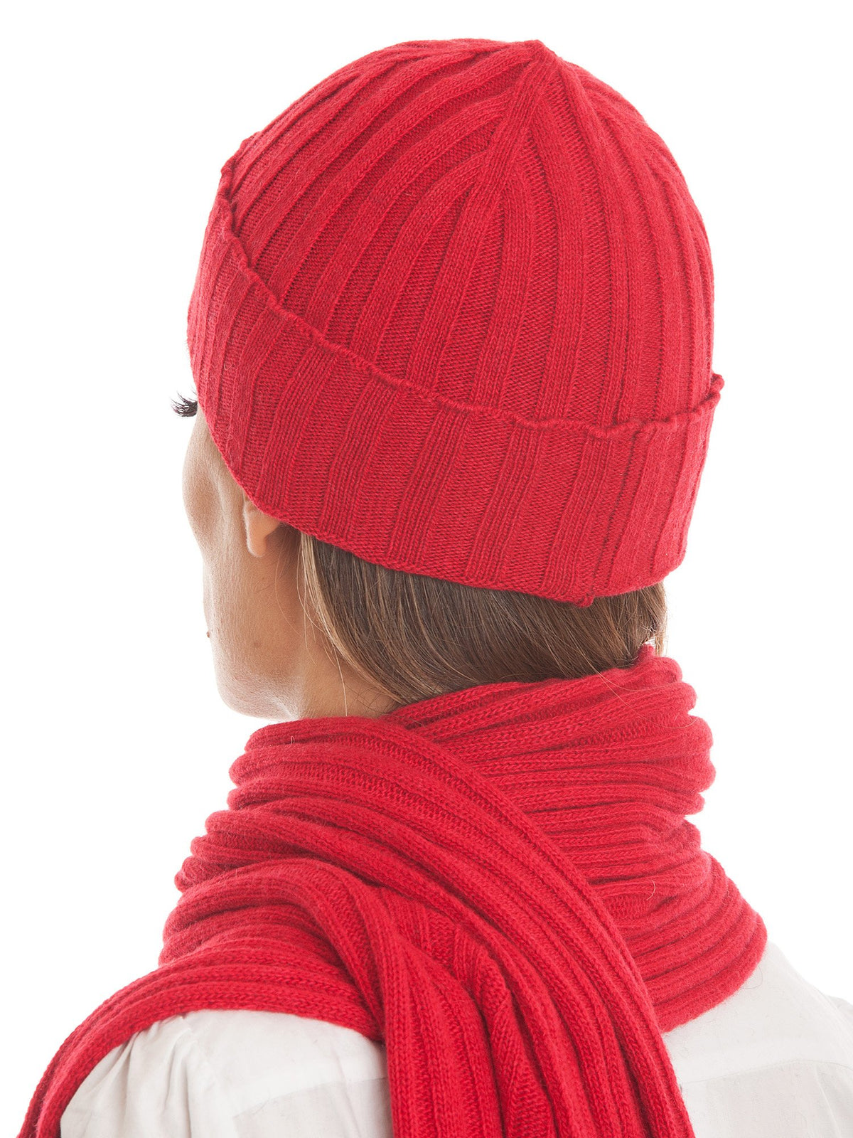 Schal und Mütze Set aus Kaschmirmischung, Farbe Rot, Ansicht 3 | Dalle Piane Cashmere